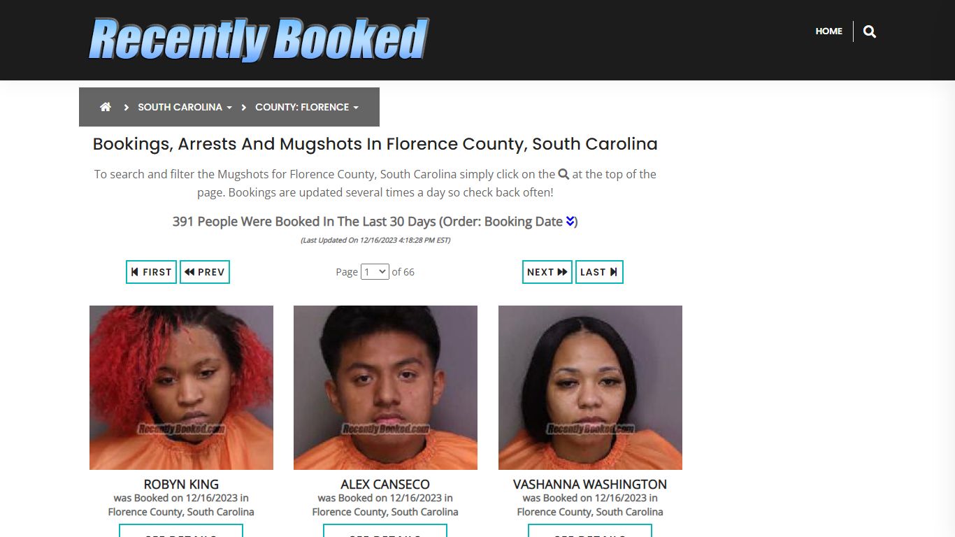 Bookings, Arrests and Mugshots in Florence County, South Carolina