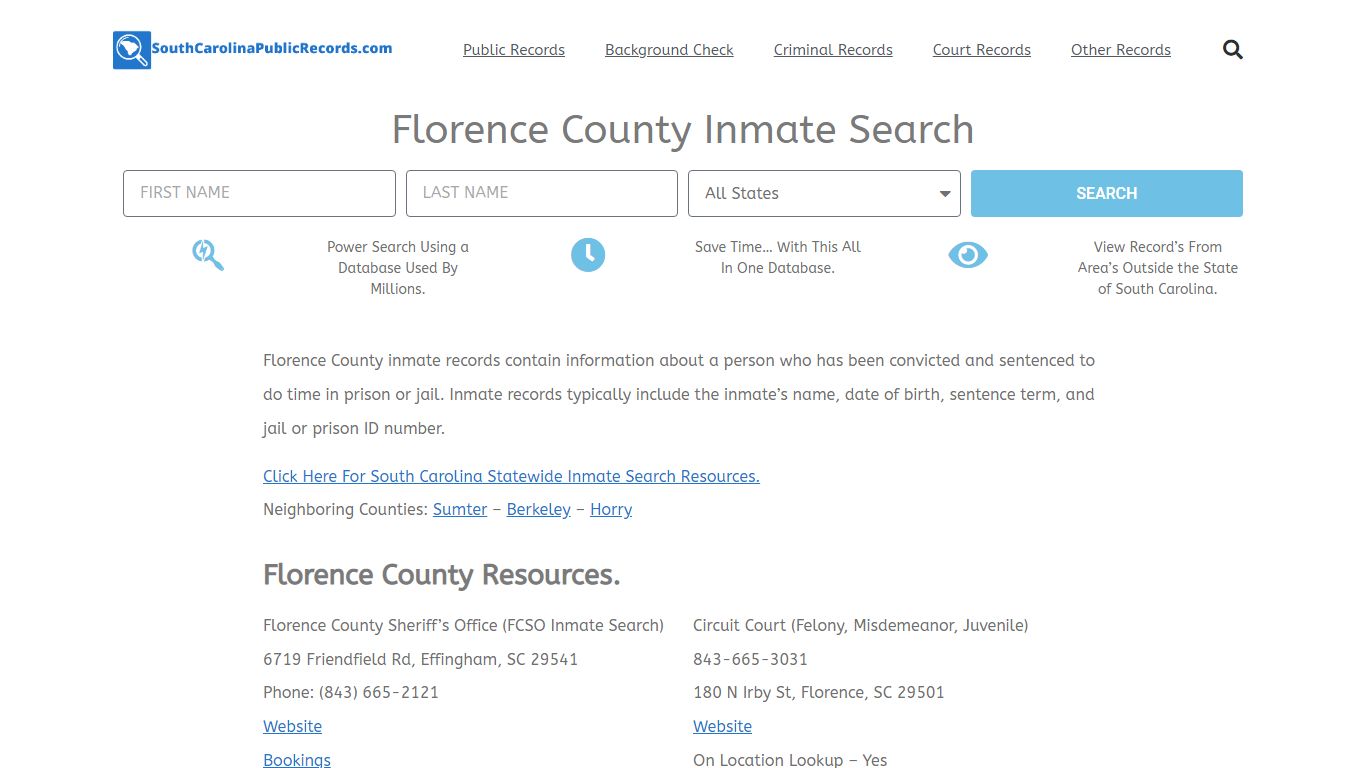 Florence County Inmate Search - FCSO Current & Past Jail Records